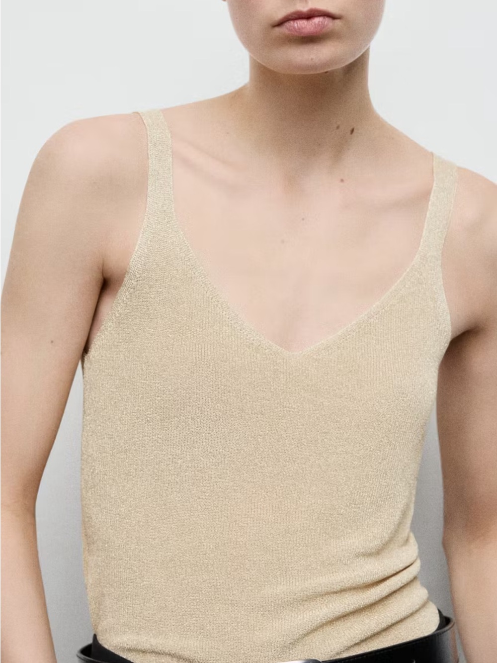 Mango Beige V-Neck Knit Tank Top